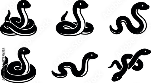 Coiled and slithering snakes in various poses