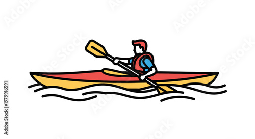 Man kayaking on water, active lifestyle, outdoor recreation, summer fun