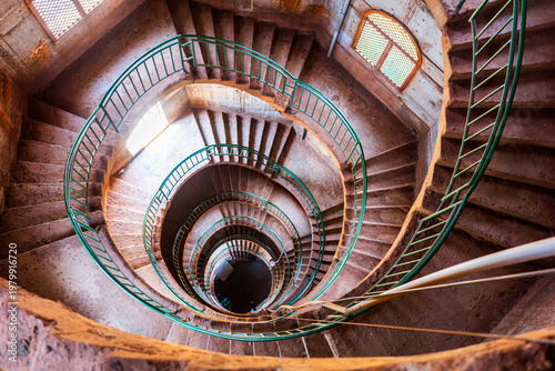 Spiral staircase inside Gaddafi National Mosque minaret in Kampala