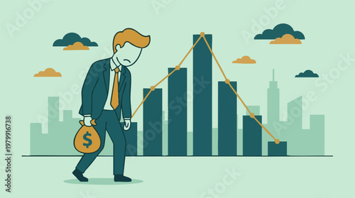 Schilderij op canvas Businessman experiencing financial loss with a declining stock market chart