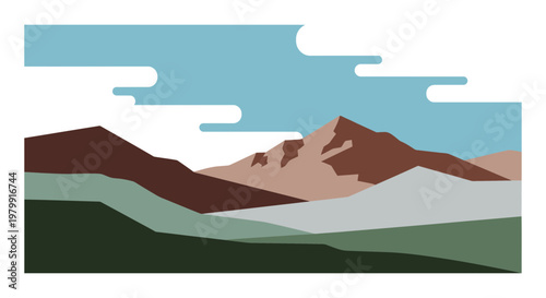 Modern Minimalist Mountain Landscape with Clouds and Sky