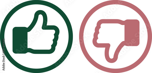 Green thumbs up and red thumbs down icons representing approval and rejection for user feedback surveys