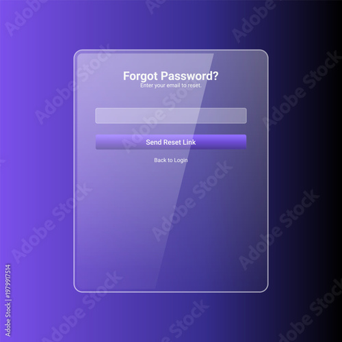 Forgot Password UI, Email Reset Form, Glassmorphism Login Recovery Screen, Modern Authentication Interface