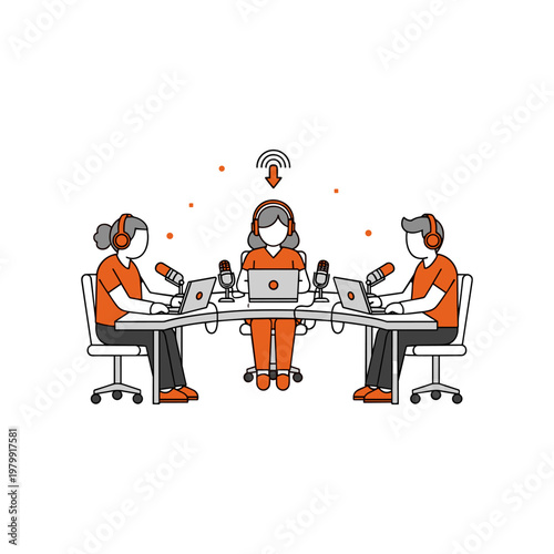 Three individuals participating in a virtual podcast recording session together