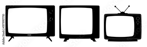 Television set with black silhouette on white background featuring TV, broadcast, electronics with home entertainment and media