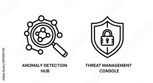Anomaly detection hub and threat management console icons with detection