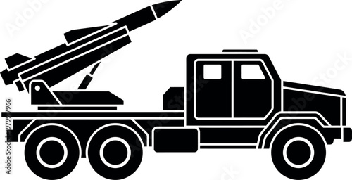 Black silhouette of a missile launcher truck