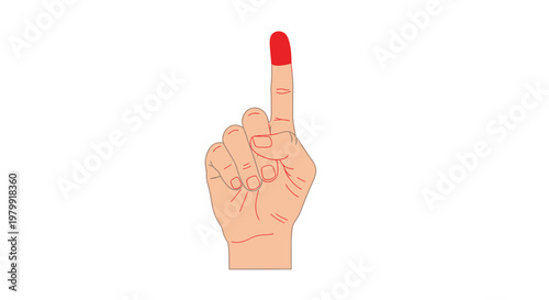 Index finger with red tip pointing upwards, symbolizing counting or a single idea.