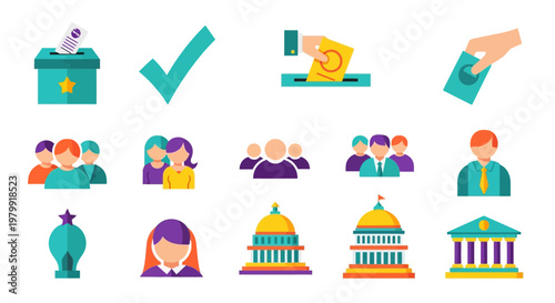 Election Icons Set: Voting, Government, People, Politics, Democracy Symbols