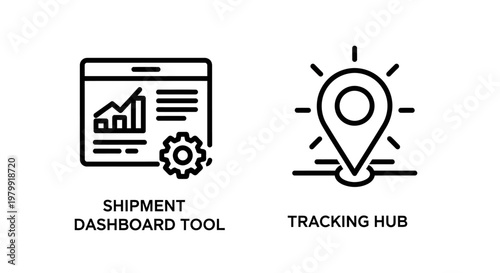 Shipment dashboard tool and tracking hub icons with shipment, dashboard