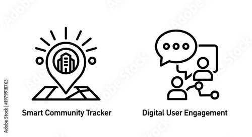 Smart community tracker and digital user engagement icons with community