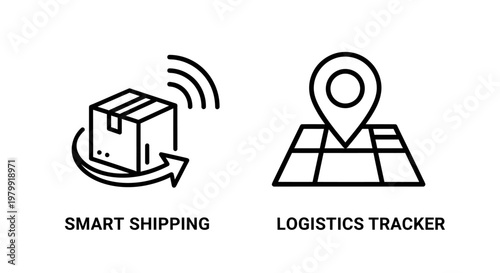 Smart shipping and logistics tracker icons with shipping logistics delivery