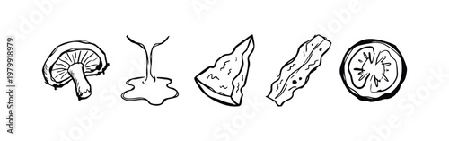 Drawn food ingredients and cooking elements