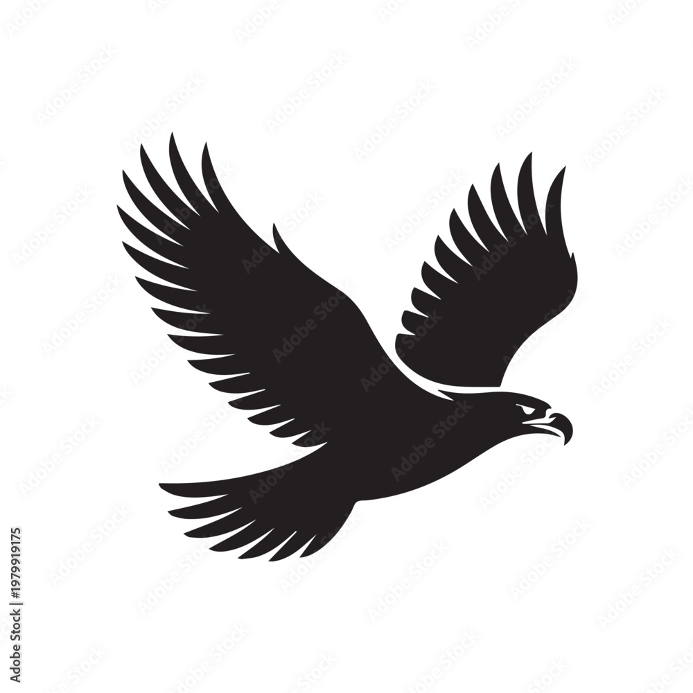 Fototapeta premium Eagle Silhouette Flying, Bold Black Vector Bird of Prey Illustration