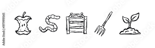 Doodle Icons Representing Composting and Gardening
