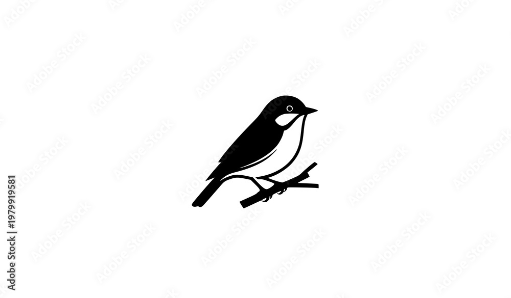 Obraz premium Perched Bird Silhouette Icons – Small Songbird Logo Vector Pack