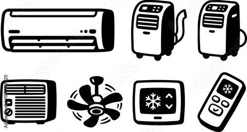 Black and white line art air conditioner fan and remote control set
