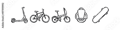 Personal Transport Icons: Scooter, Bikes, Unicycle, Skateboard