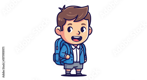 School Boy Mascot Flat Vector Cute Student Character Illustration