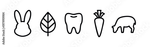 Outline Icons: Rabbit Face, Leaf, Tooth, Carrot, and Grazing Sheep