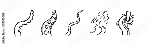 Set of 5 hand-drawn abstract and mysterious icons in black outline on white background