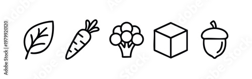 Set of 5 clean line icons for food and nature on white background