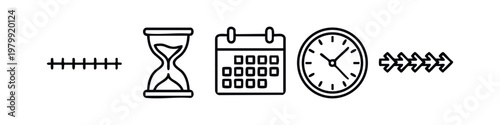 Set of 5 clean line icons for time and progress on white background
