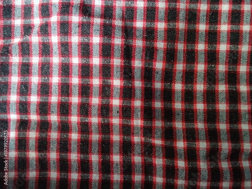Red and Black Gingham Plaid Fabric Texture Background