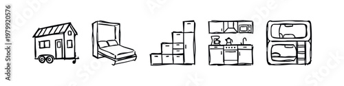 Tiny House and Compact Living Furniture Icons