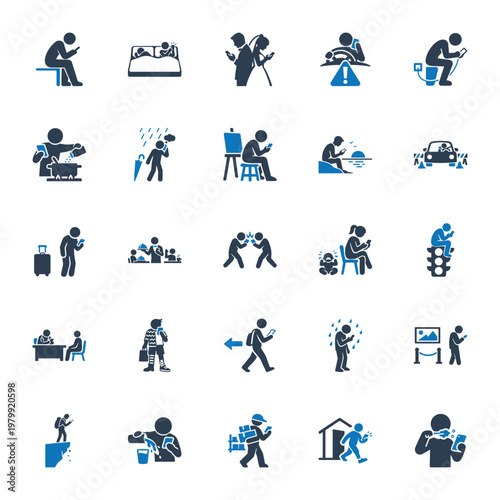 Distracted Lives Digital Addiction Concept Icons