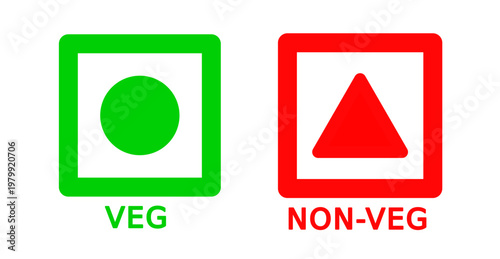 veg and non vegetarian food red meat pure green food square icon set