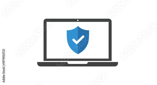 Laptop with blue shield and checkmark.
