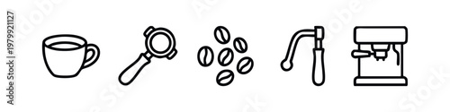 Coffee Icons: Cup, Portafilter, Beans, Tamper, Machine