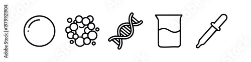 Icon Set: Circle, Bubbles, DNA, Beaker, Dropper