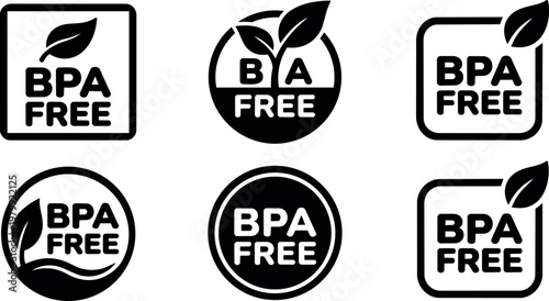 Black and white bpa free text with leaf icon vector line art collection