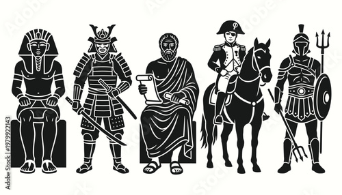 Historical Figures and Warriors Silhouette Collection in Flat Style