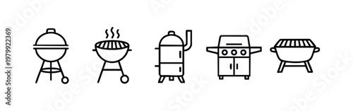 Barbecue and Grill Machine Outline Vector Icon Set Collection