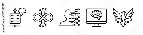 Futuristic Network and Cybernetic Data Outline Icon Set