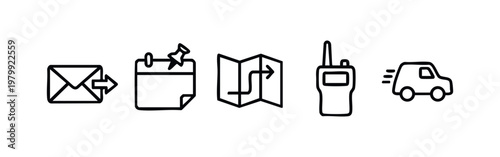 Communication and Shipping Logistics Outline Icon Set Collection