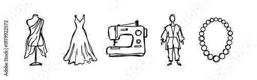 Fashion Design and Tailoring Hand Drawn Doodle Icon Set