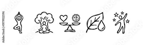 Collection of Hand-Drawn Icons Representing Wellness and Balance