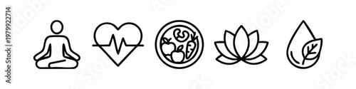 Outline Icons for Holistic Health and Inner Peace Concepts