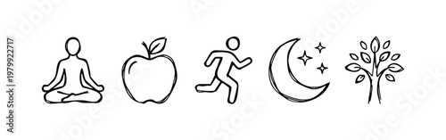 Sketched Icons for a Healthy Lifestyle and Connection to Nature