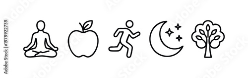 Outline Icons Depicting Elements of a Healthy and Balanced Life