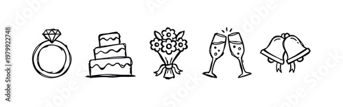 Hand-Drawn Icons for Wedding Celebration Elements