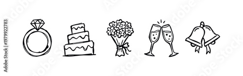 Drawn Icons Representing Wedding Day Symbols
