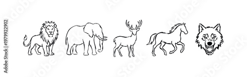 Drawn Icons of Majestic Wild Animals