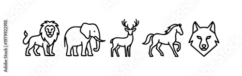 Outline Icons of Wildlife and Majestic Animals