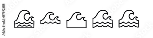 Line art icons of ocean waves with different designs.