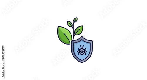 Shield with bug and green leaves.